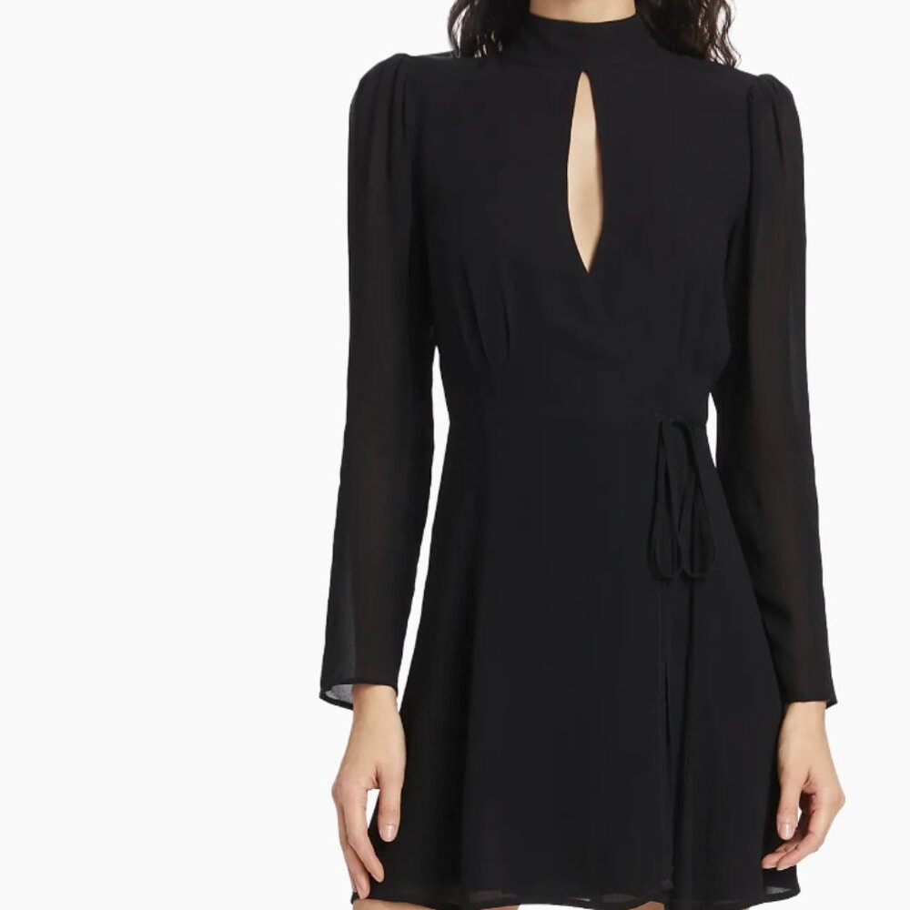 REFORMATION Ottessa Dress Size XS Black Wrap Mini Long Sleeve Keyhole Party
